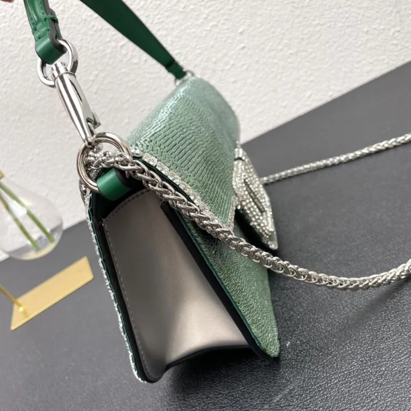 Valentino Green Crystal Embellished 27cm Satchel Bag - Image 4