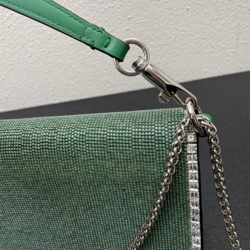 Valentino Green Crystal Embellished 27cm Satchel Bag - Image 7