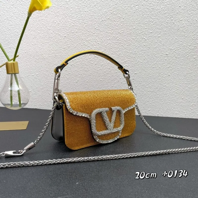 Valentino Yellow Crystal Embellished Satchel Bag 20cm SKU 0134 - Image 3