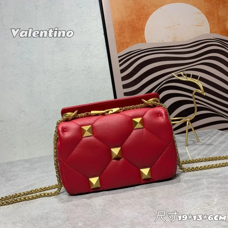 Valentino Red Studded Leather Crossbody Satchel Bag 19x13x6CM - Image 3