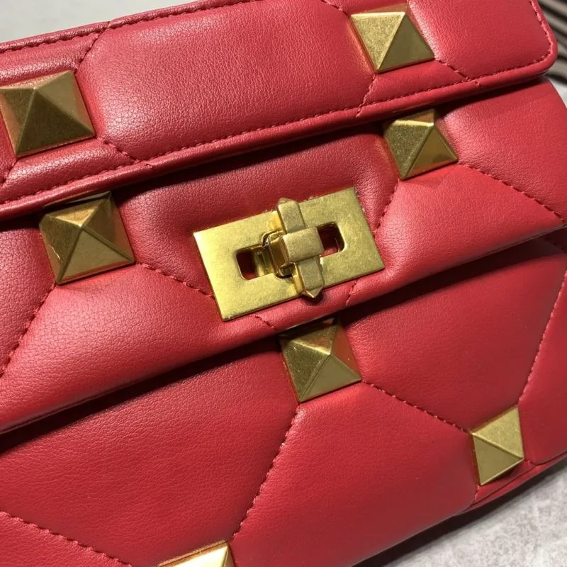 Valentino Red Studded Leather Crossbody Satchel Bag 19x13x6CM - Image 4