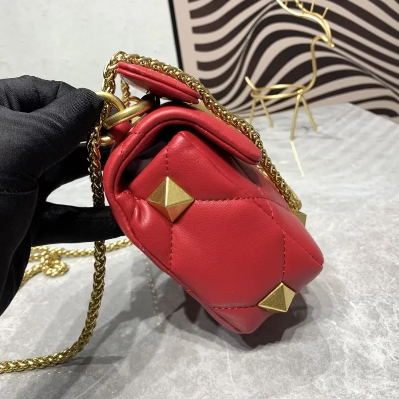 Valentino Red Studded Leather Crossbody Satchel Bag 19x13x6CM - Image 6