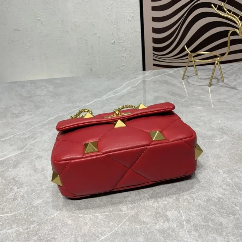 Valentino Red Studded Leather Crossbody Satchel Bag 19x13x6CM - Image 7