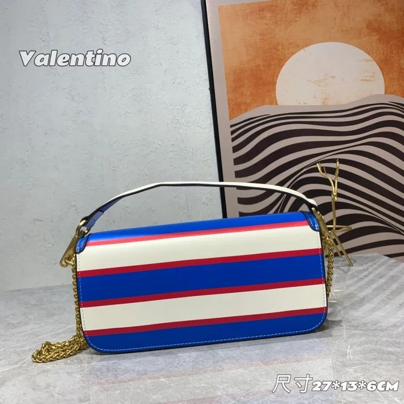 Valentino Blue Red White Striped Satchel Bag 906 - Image 3