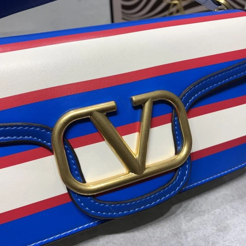 Valentino Blue Red White Striped Satchel Bag 906 - Image 4