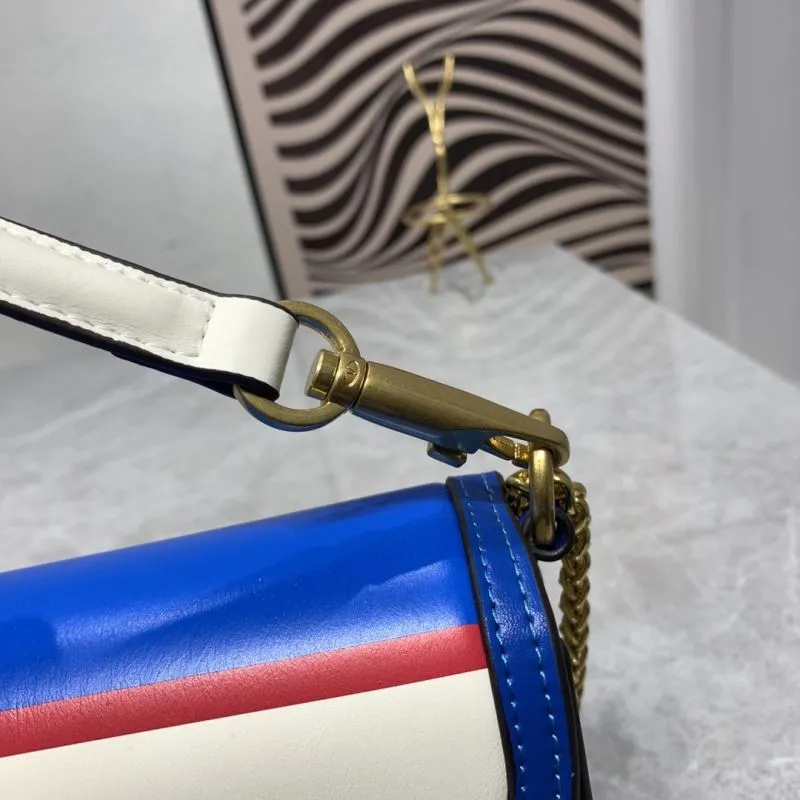 Valentino Blue Red White Striped Satchel Bag 906 - Image 5