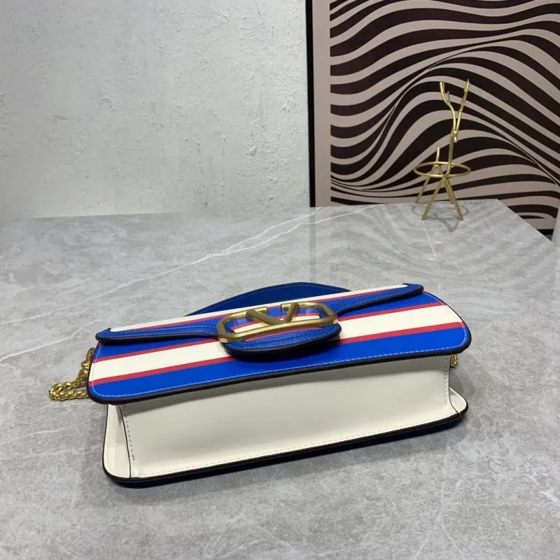 Valentino Blue Red White Striped Satchel Bag 906 - Image 7