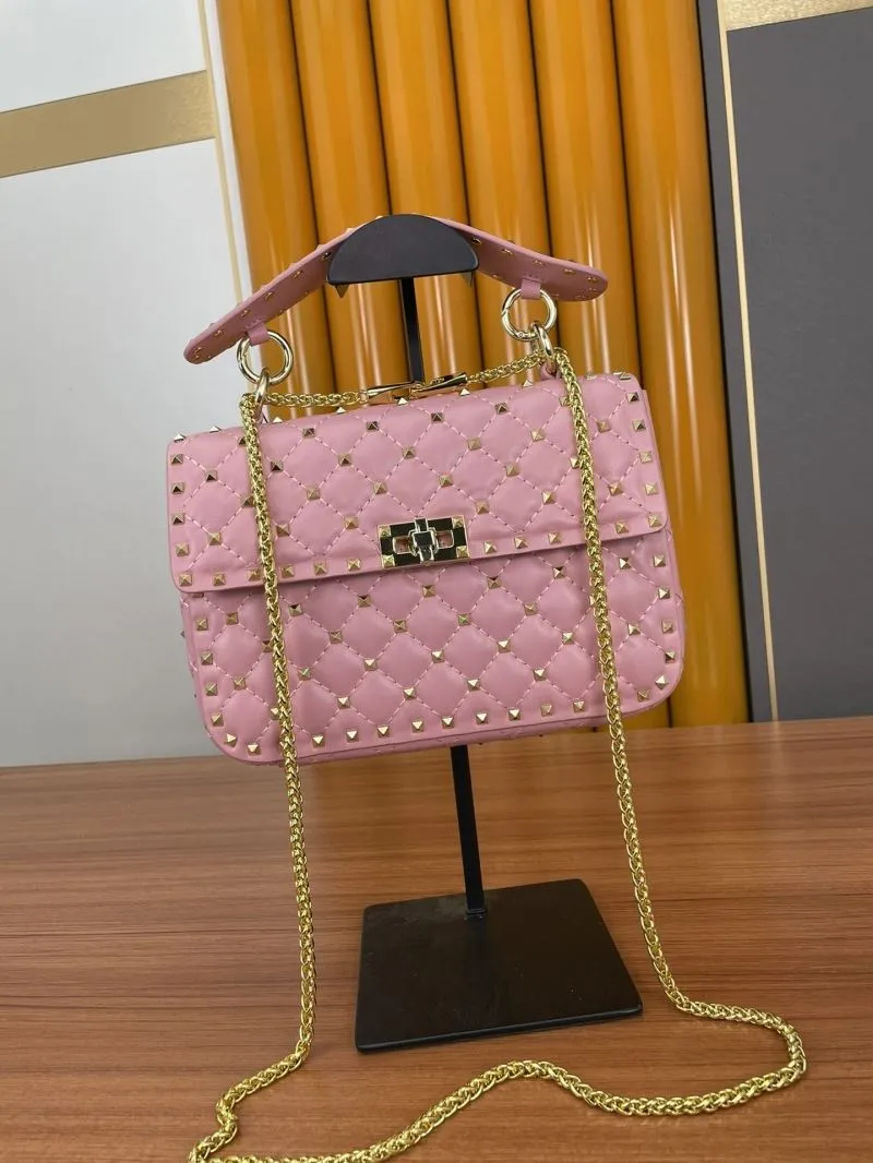 Valentino Pink Studded Chain Satchel Bag 946 - Image 4