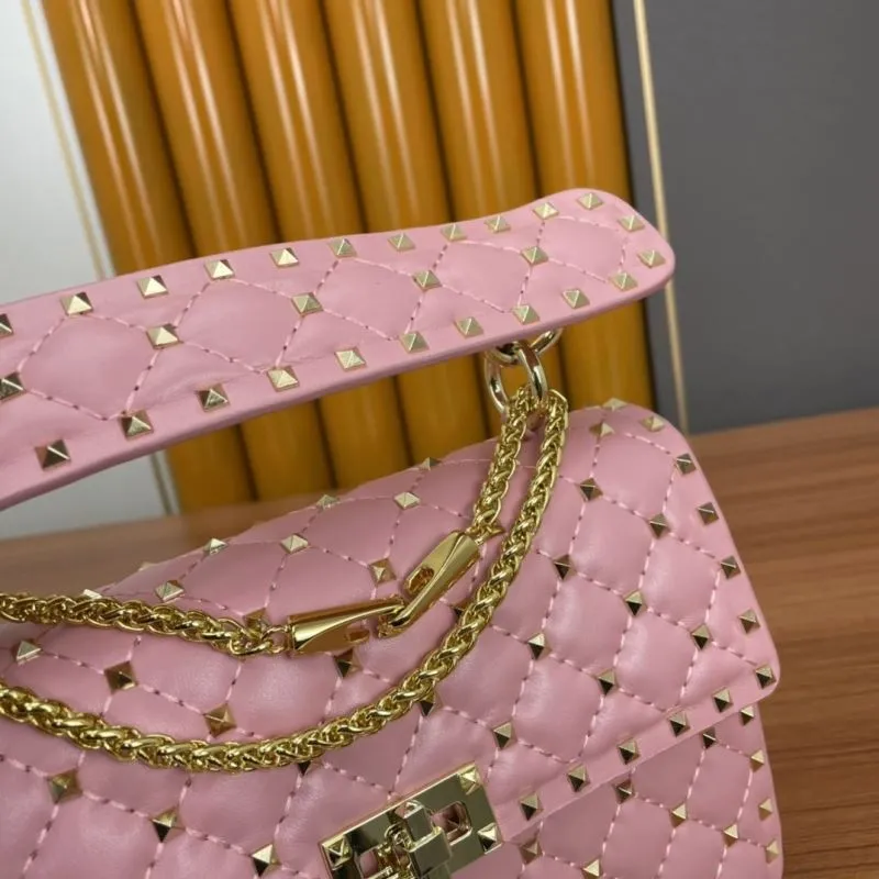 Valentino Pink Studded Chain Satchel Bag 946 - Image 7