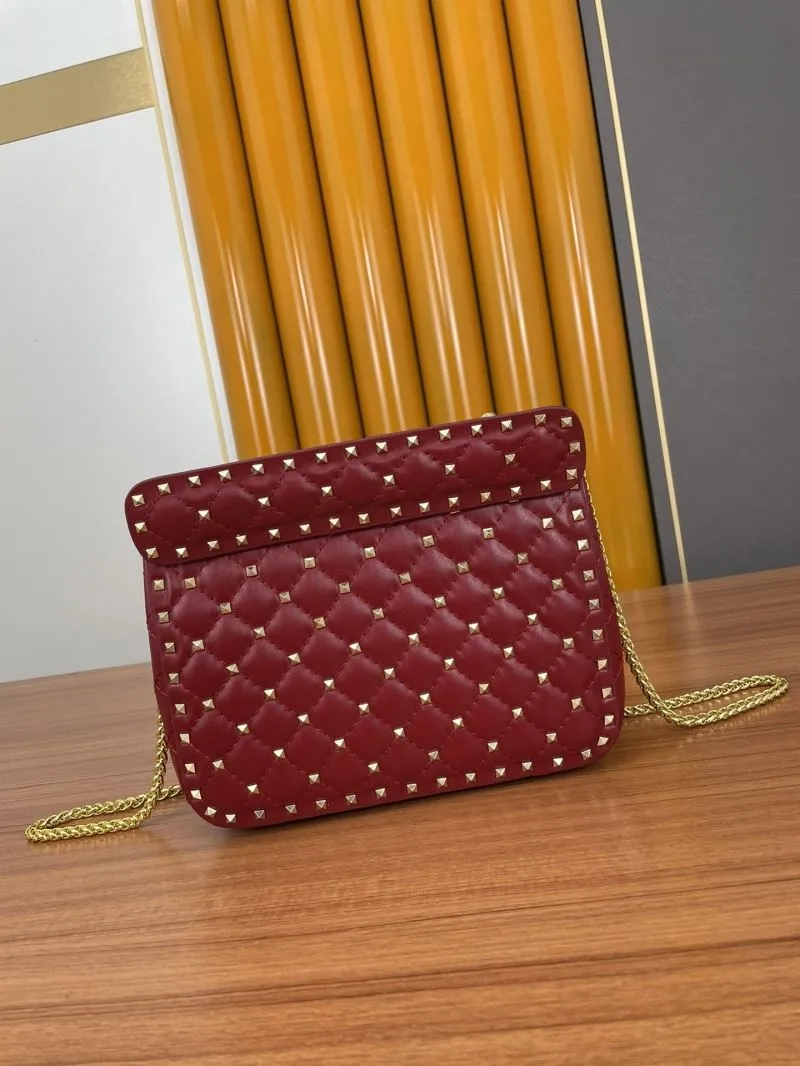 Valentino Red Studded Leather Chain Satchel Bag 947 - Image 3