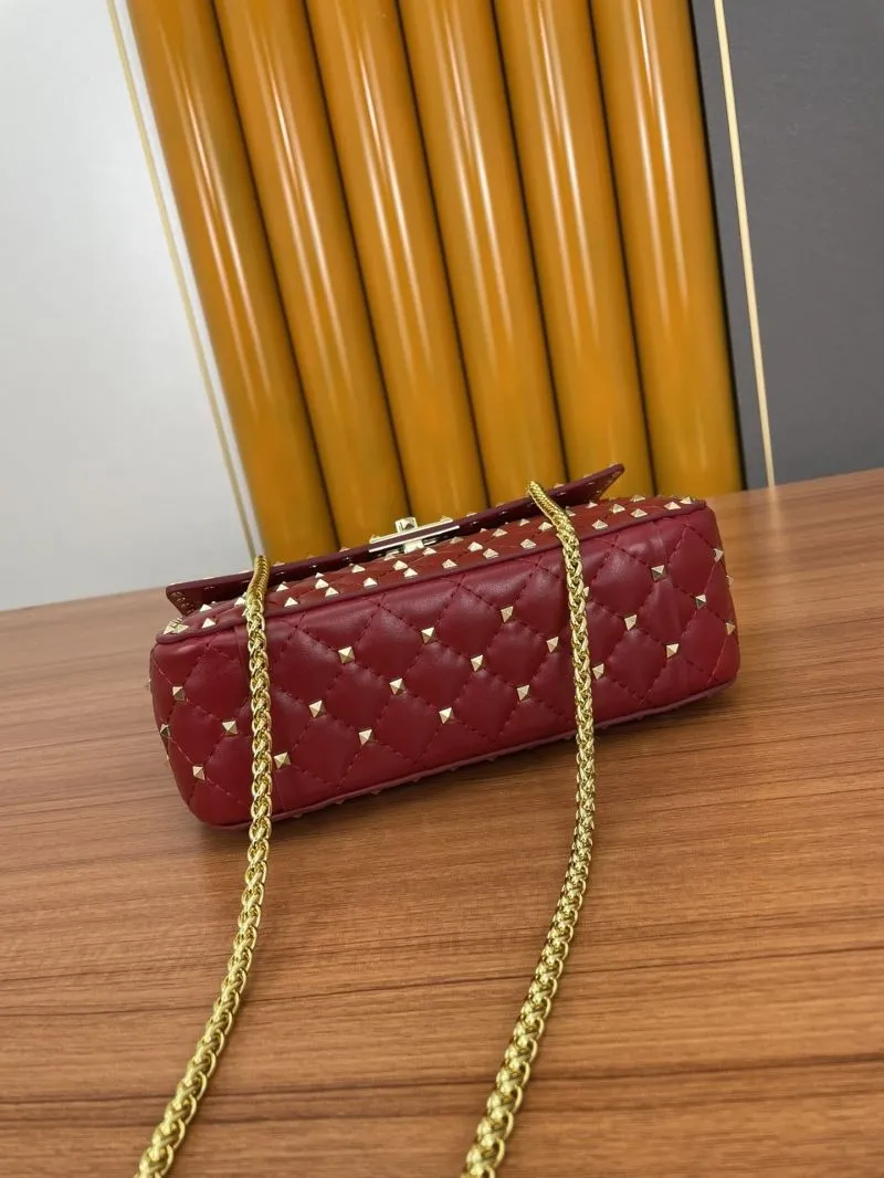 Valentino Red Studded Leather Chain Satchel Bag 947 - Image 5