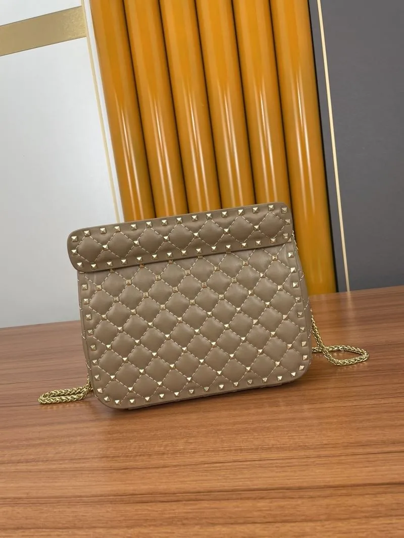 Valentino Taupe Quilted Studded Satchel Bag 948 - Image 3