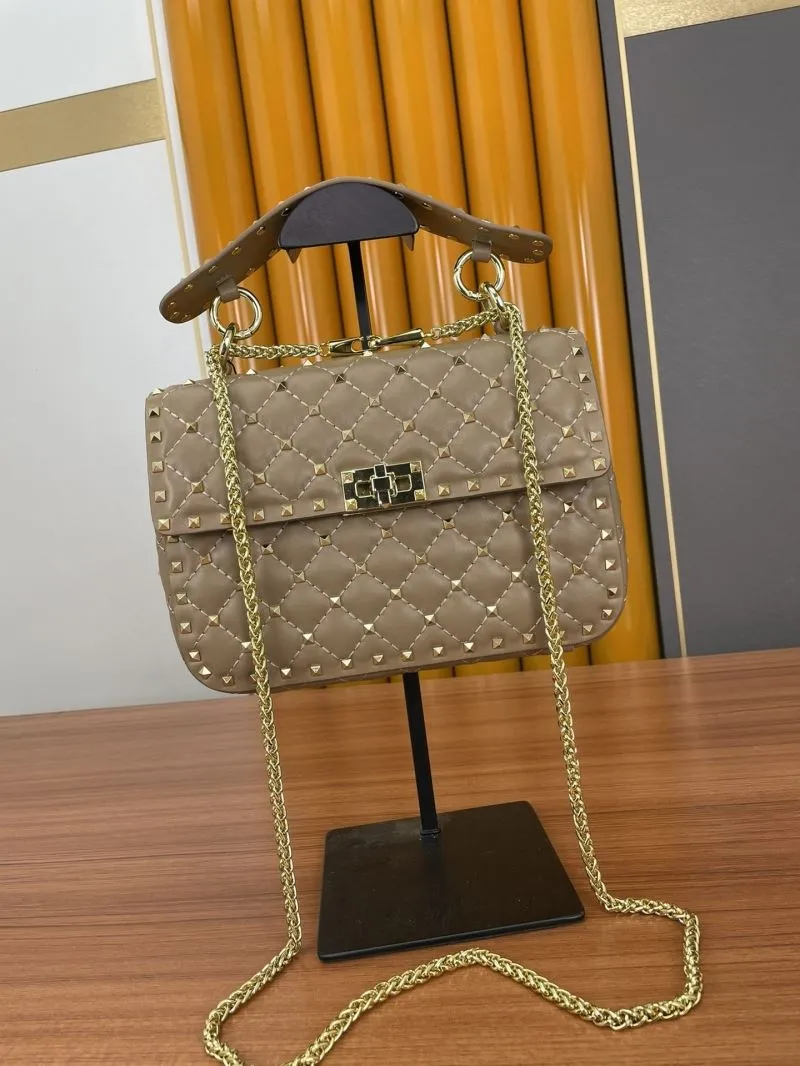Valentino Taupe Quilted Studded Satchel Bag 948 - Image 4