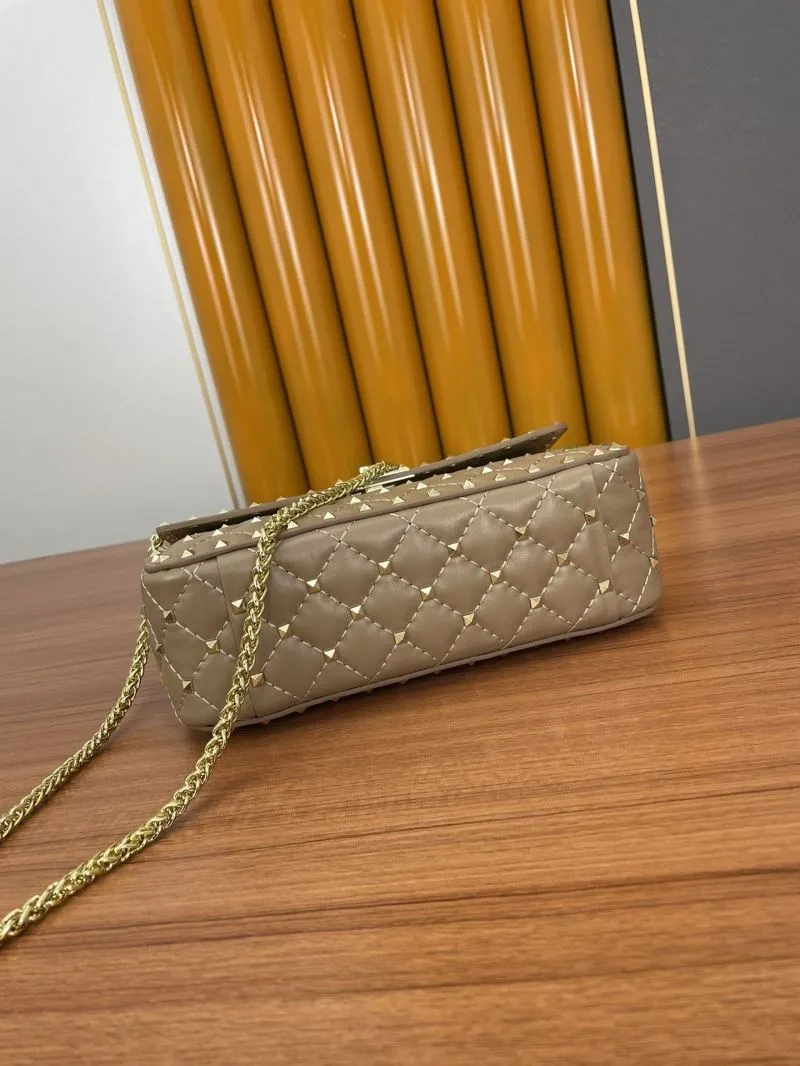 Valentino Taupe Quilted Studded Satchel Bag 948 - Image 5