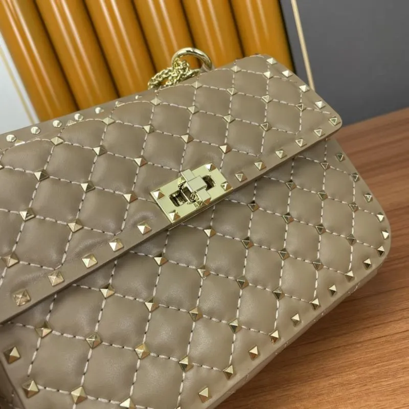 Valentino Taupe Quilted Studded Satchel Bag 948 - Image 6
