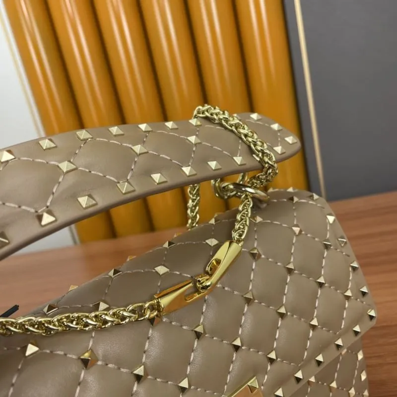 Valentino Taupe Quilted Studded Satchel Bag 948 - Image 7