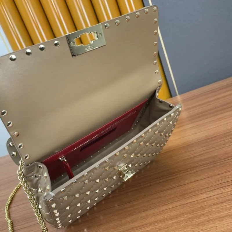 Valentino Taupe Quilted Studded Satchel Bag 948 - Image 8