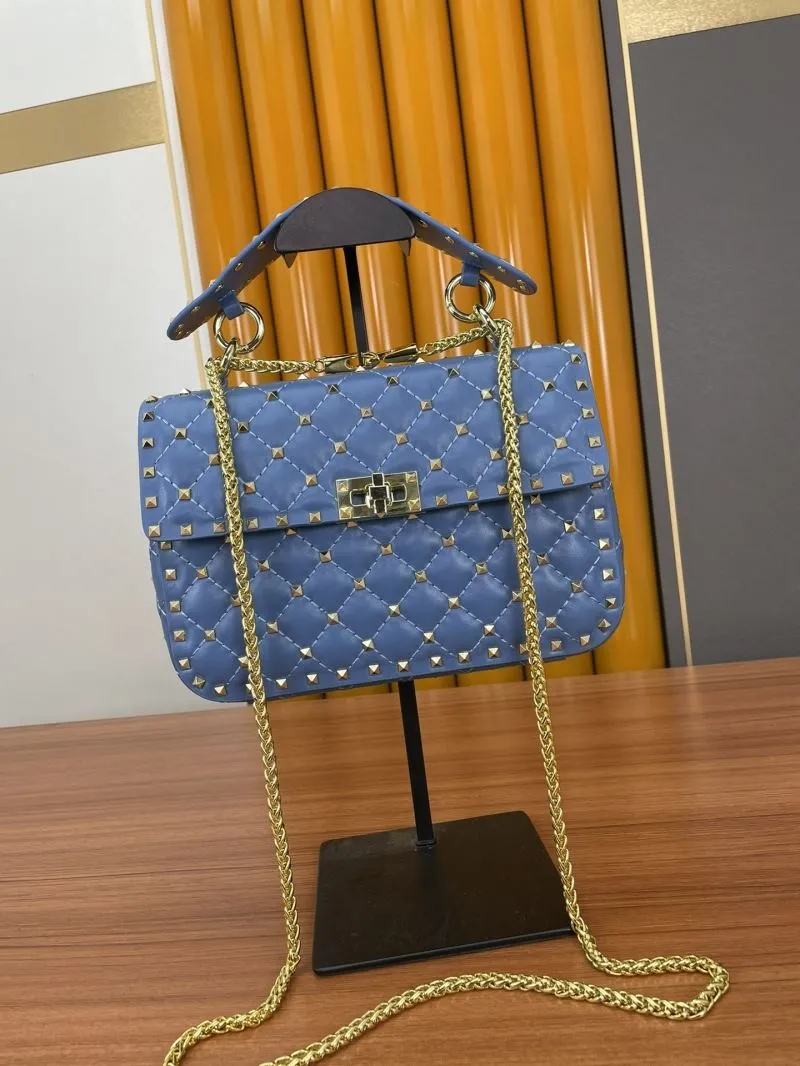 Valentino Blue Studded Chain Satchel Bag - Image 4