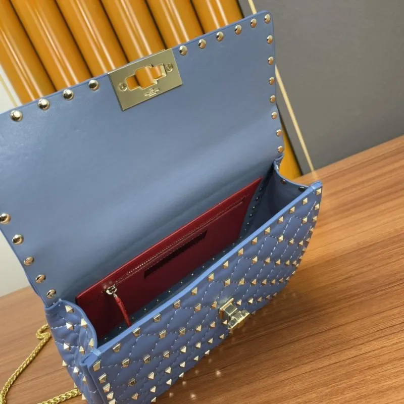 Valentino Blue Studded Chain Satchel Bag - Image 8