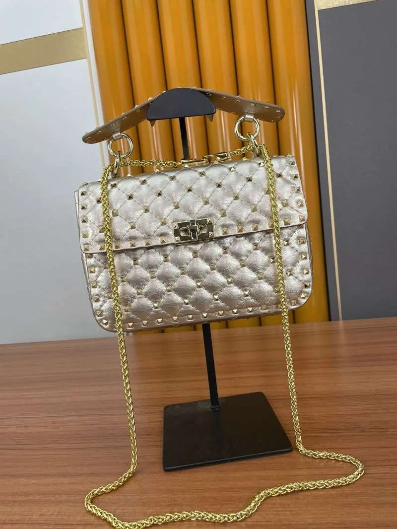 Valentino Gold Studded Chain Satchel Bag - Image 4
