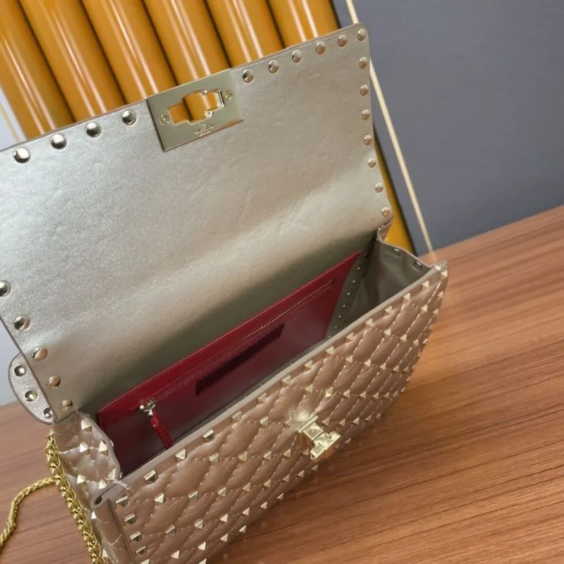 Valentino Gold Studded Chain Satchel Bag - Image 8