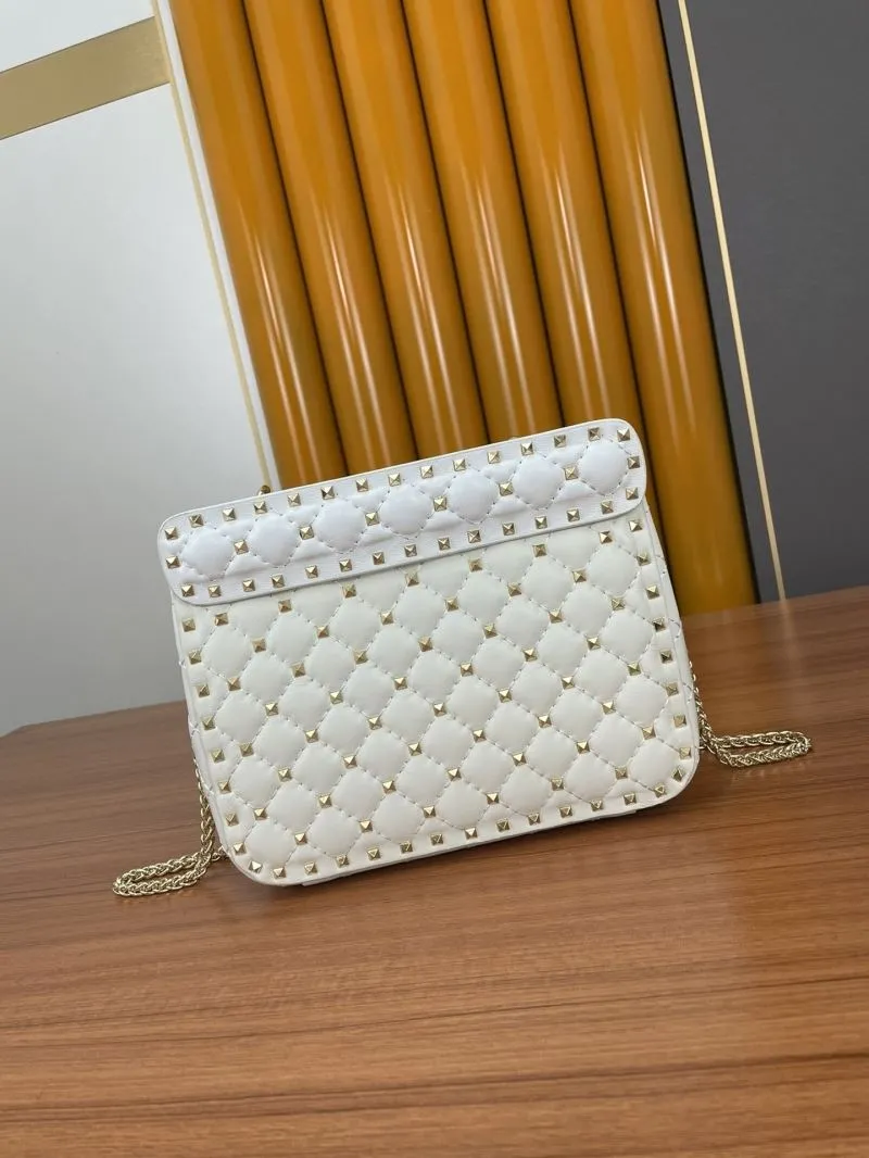 Valentino White Studded Chain Satchel Bag 952 - Image 3