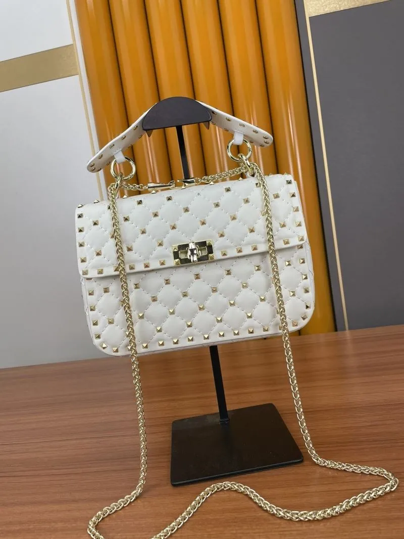 Valentino White Studded Chain Satchel Bag 952 - Image 4