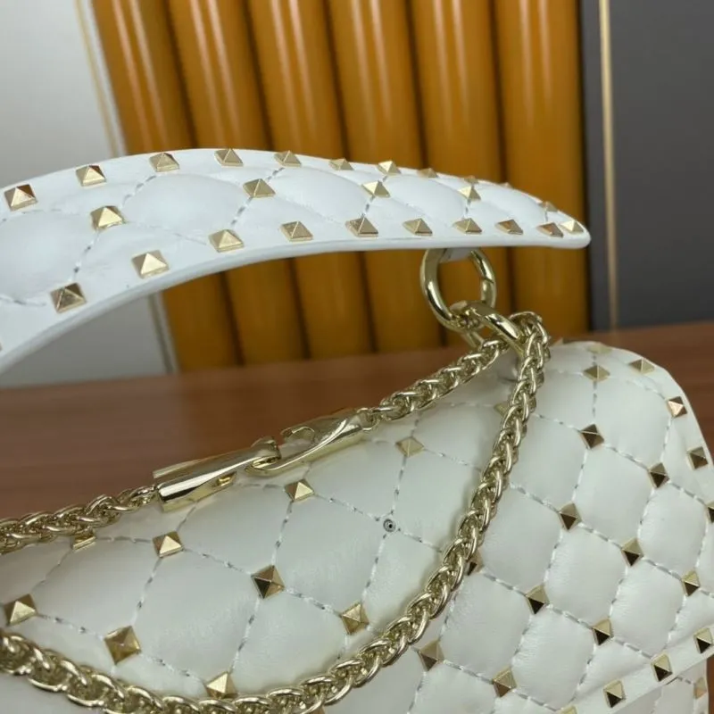 Valentino White Studded Chain Satchel Bag 952 - Image 7