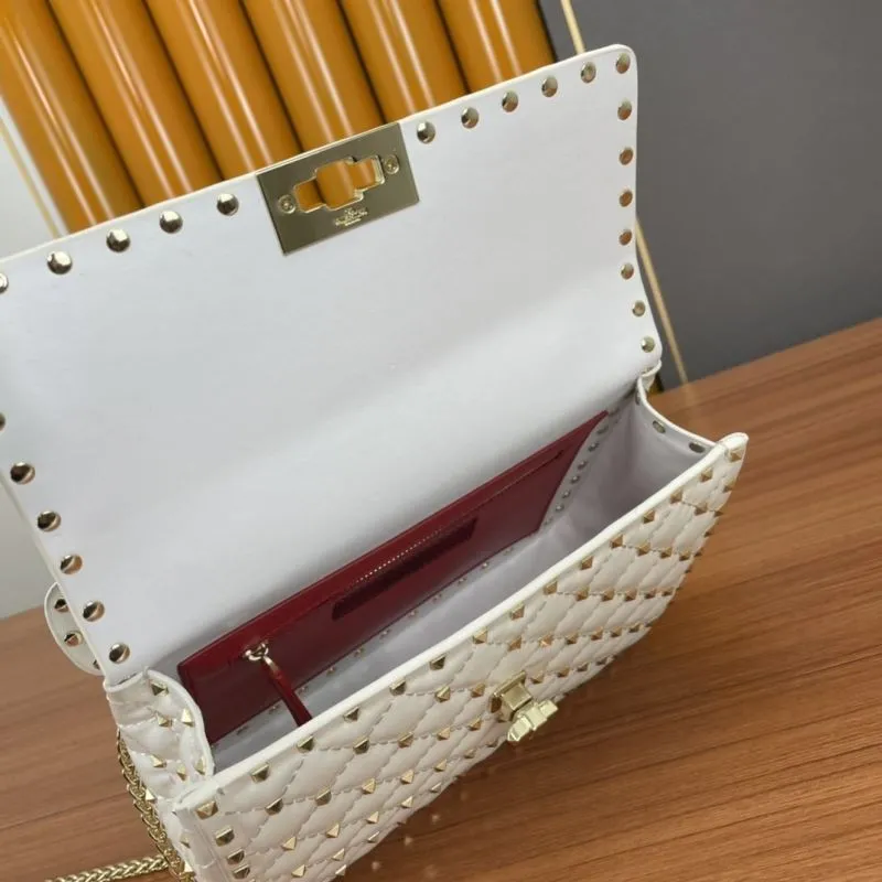 Valentino White Studded Chain Satchel Bag 952 - Image 8