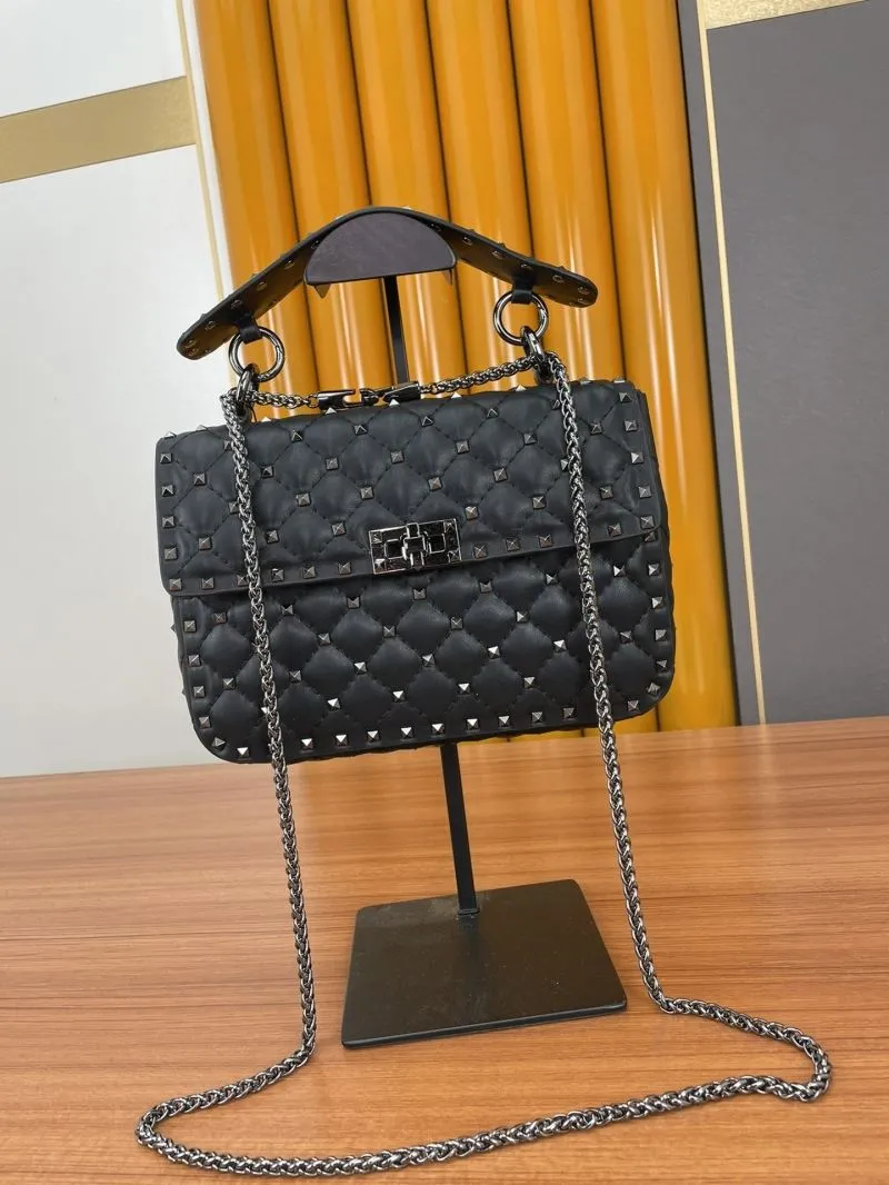 Valentino Black Studded Chain Satchel Bag - Image 4