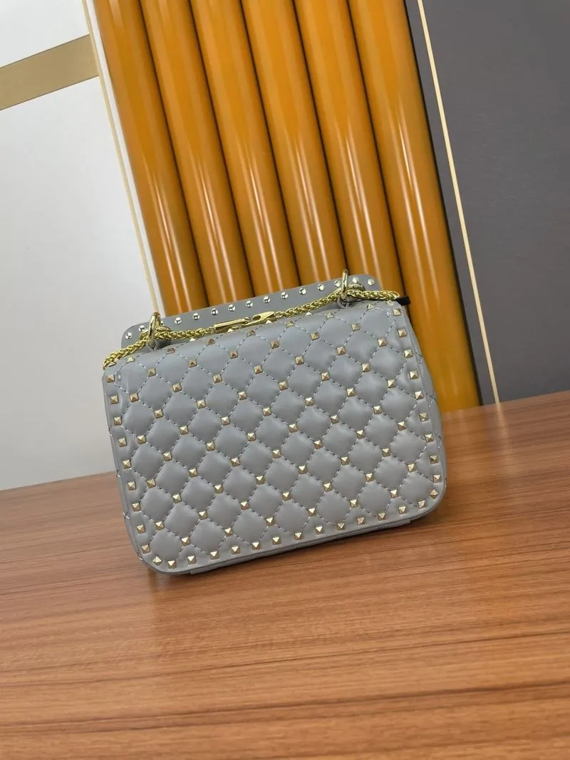 Valentino Gray Studded Quilted Satchel Bag 956 - Image 3