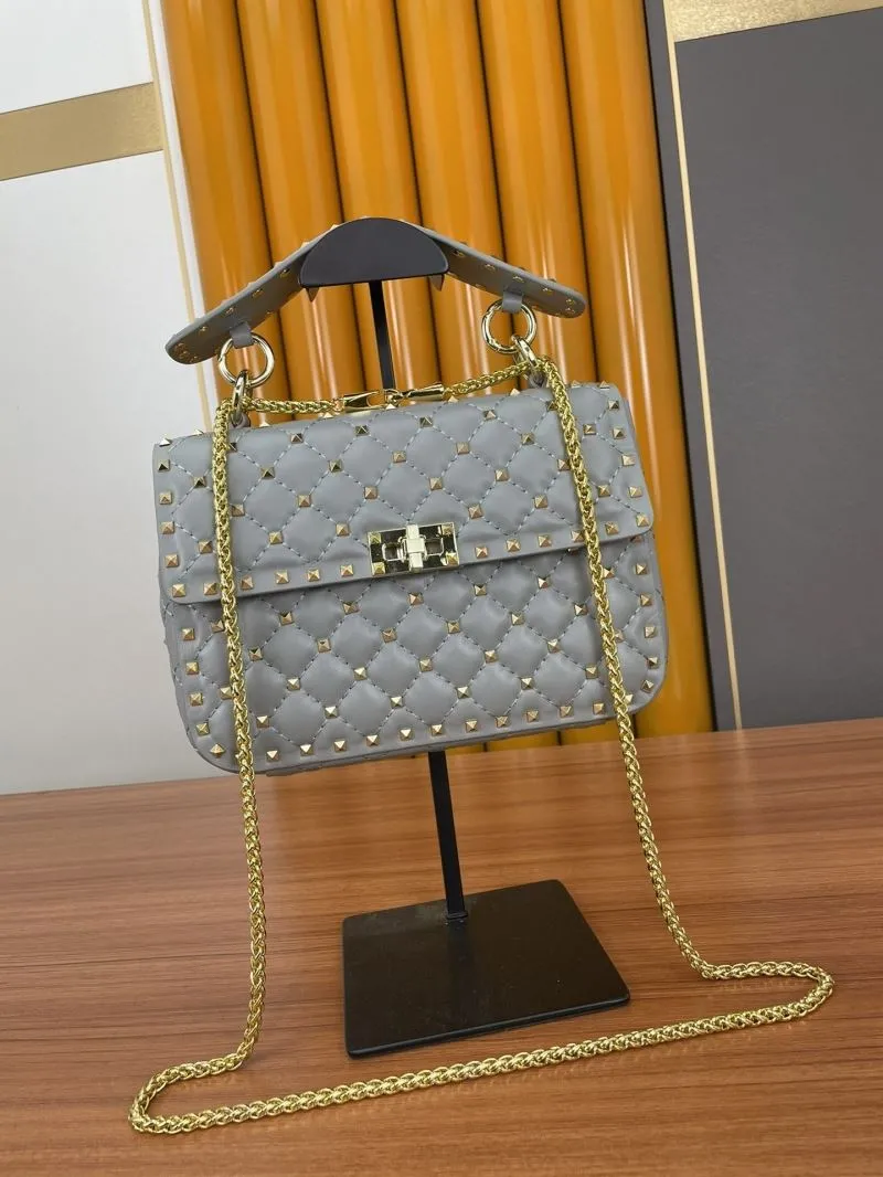 Valentino Gray Studded Quilted Satchel Bag 956 - Image 4