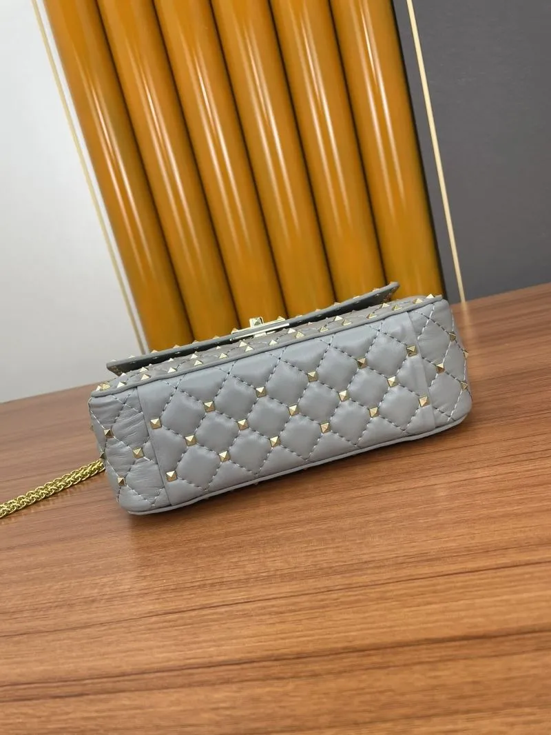 Valentino Gray Studded Quilted Satchel Bag 956 - Image 5