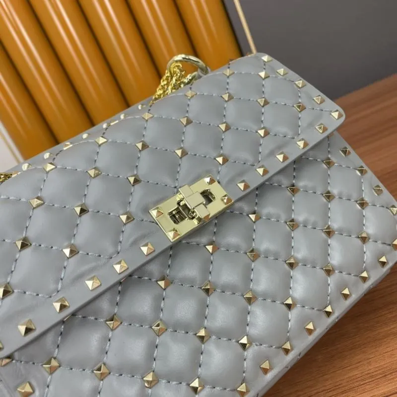 Valentino Gray Studded Quilted Satchel Bag 956 - Image 6