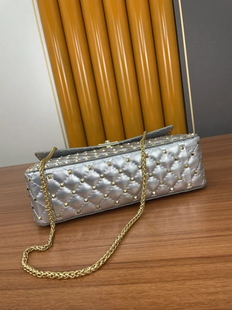 Valentino Silver Quilted Studded Chain Satchel Bag - Image 5