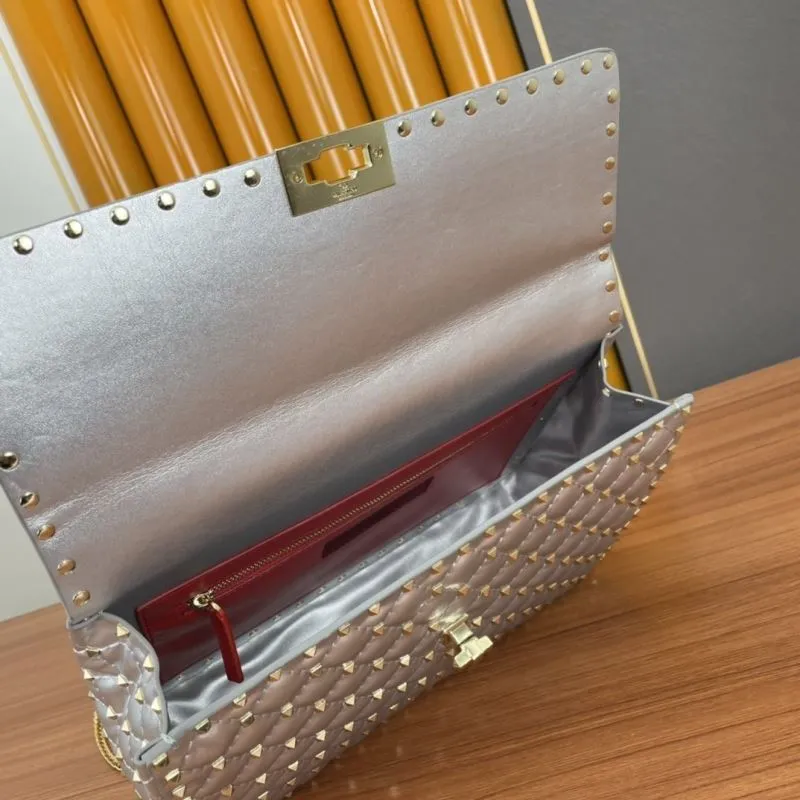 Valentino Silver Quilted Studded Chain Satchel Bag - Image 8