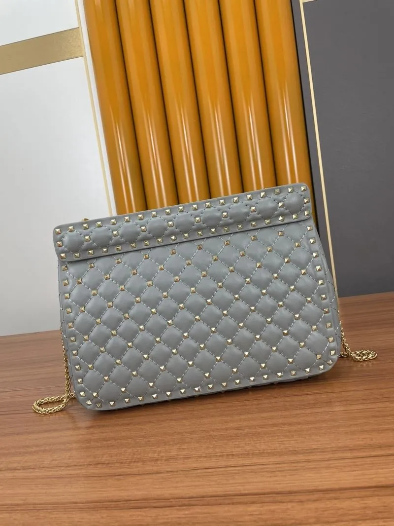 Valentino Gray Studded Chain Satchel Bag 963 - Image 3