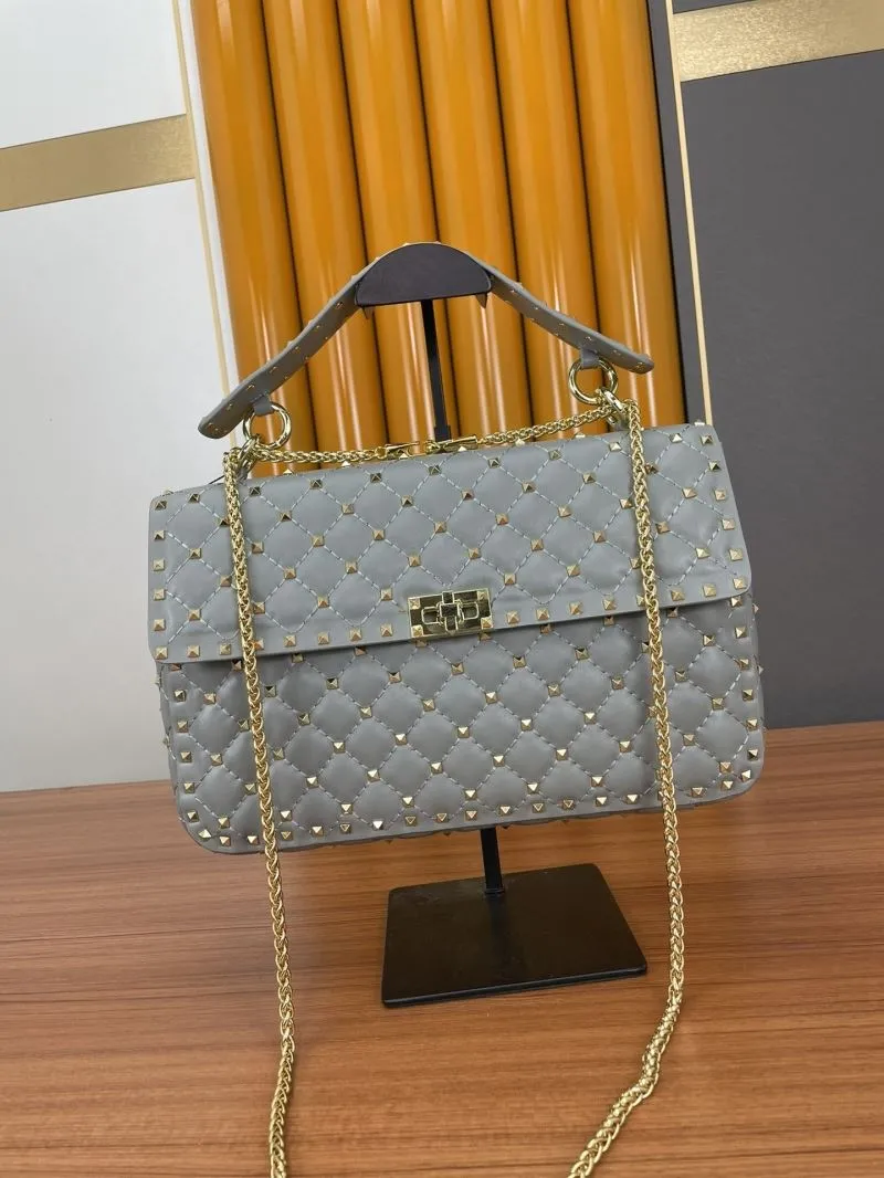 Valentino Gray Studded Chain Satchel Bag 963 - Image 4