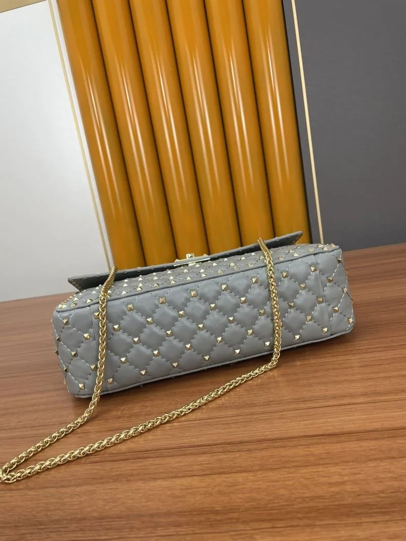 Valentino Gray Studded Chain Satchel Bag 963 - Image 5