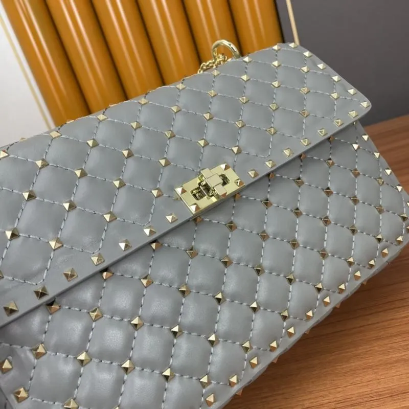 Valentino Gray Studded Chain Satchel Bag 963 - Image 6