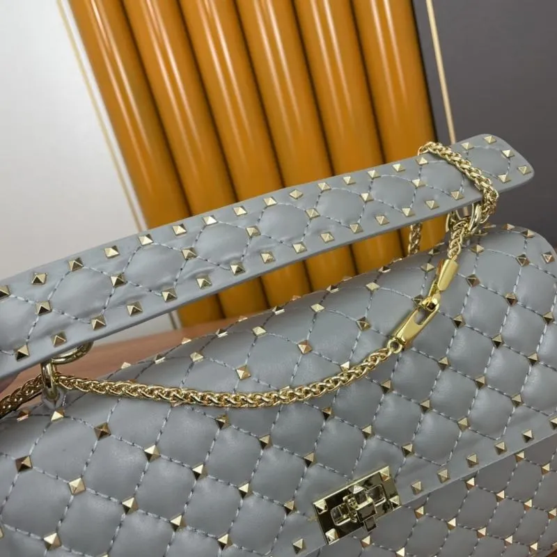 Valentino Gray Studded Chain Satchel Bag 963 - Image 7