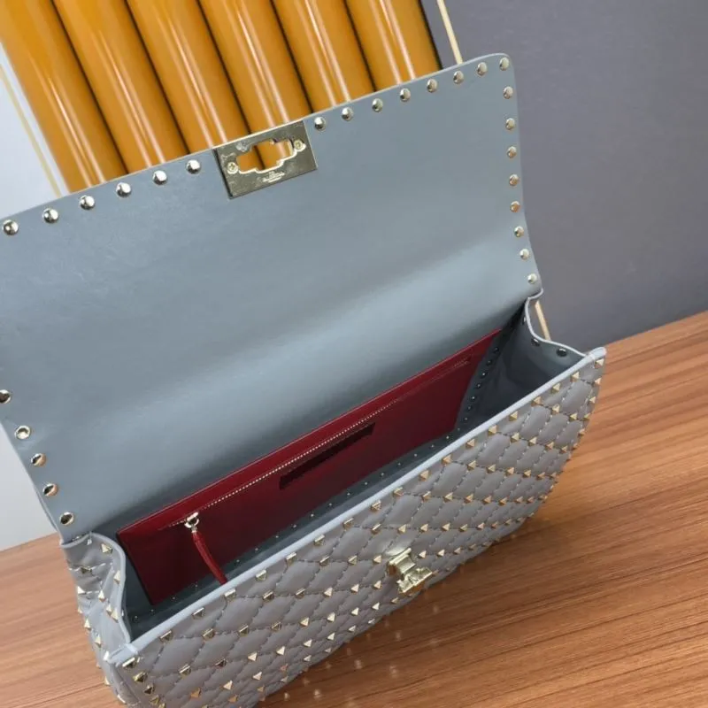 Valentino Gray Studded Chain Satchel Bag 963 - Image 8