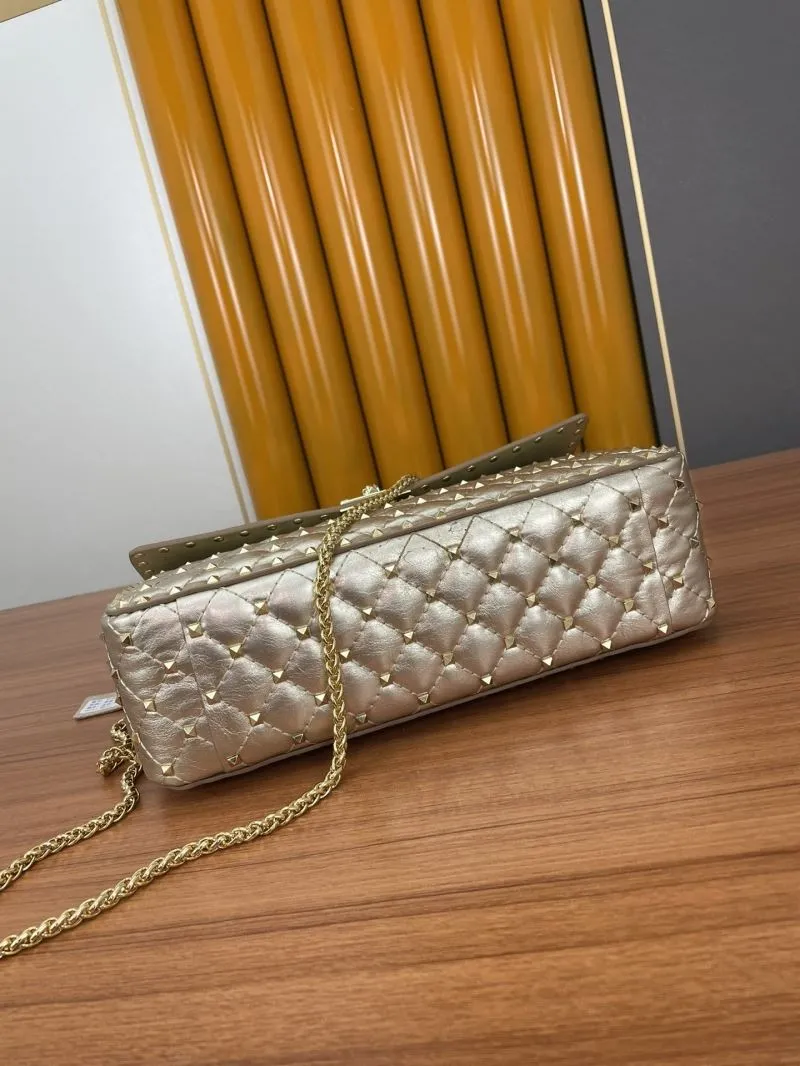 Valentino Metallic Gold Quilted Studded Chain Satchel Bag - Image 5