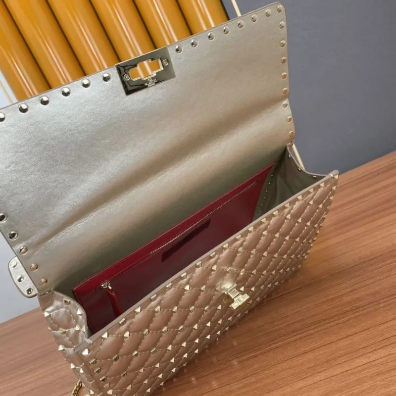 Valentino Metallic Gold Quilted Studded Chain Satchel Bag - Image 8
