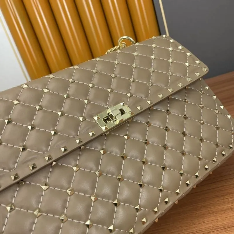 Valentino Beige Studded Chain Satchel Bag 965 - Image 6