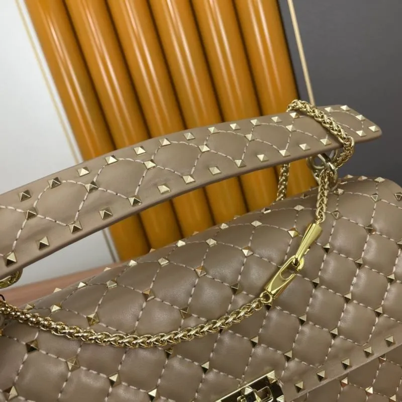 Valentino Beige Studded Chain Satchel Bag 965 - Image 7