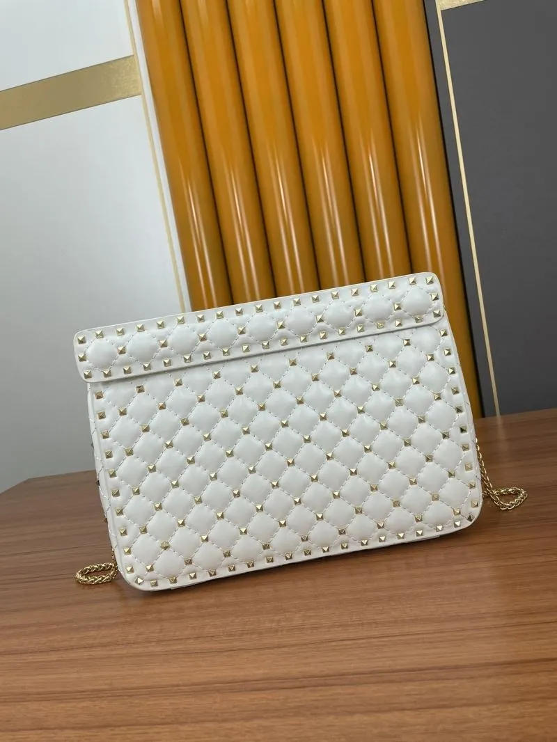 Valentino White Studded Chain Satchel Bag 966 - Image 3