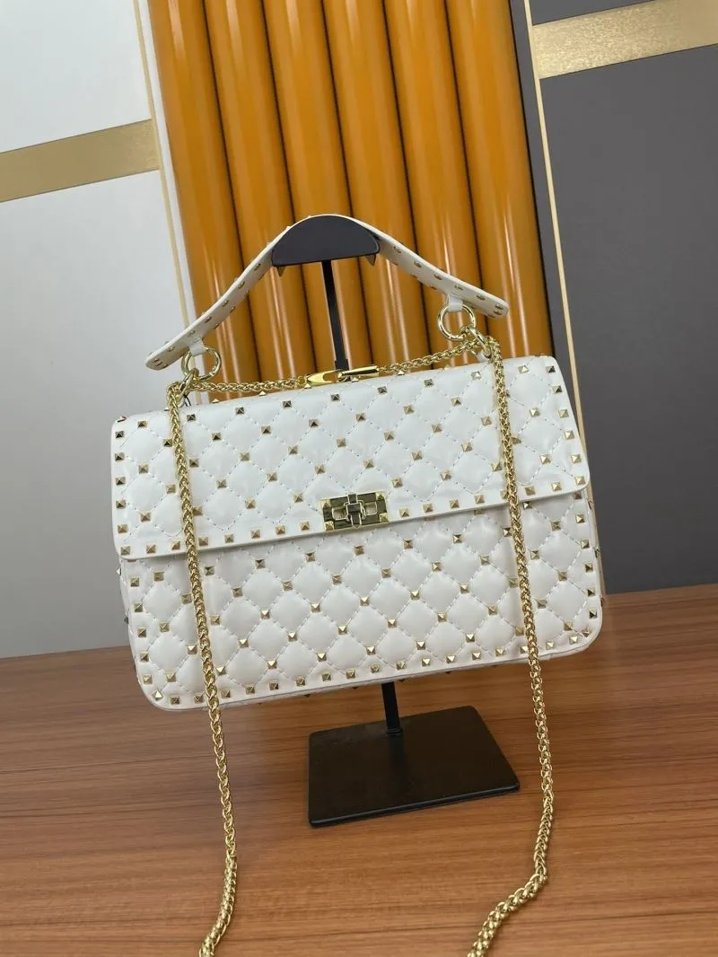 Valentino White Studded Chain Satchel Bag 966 - Image 4