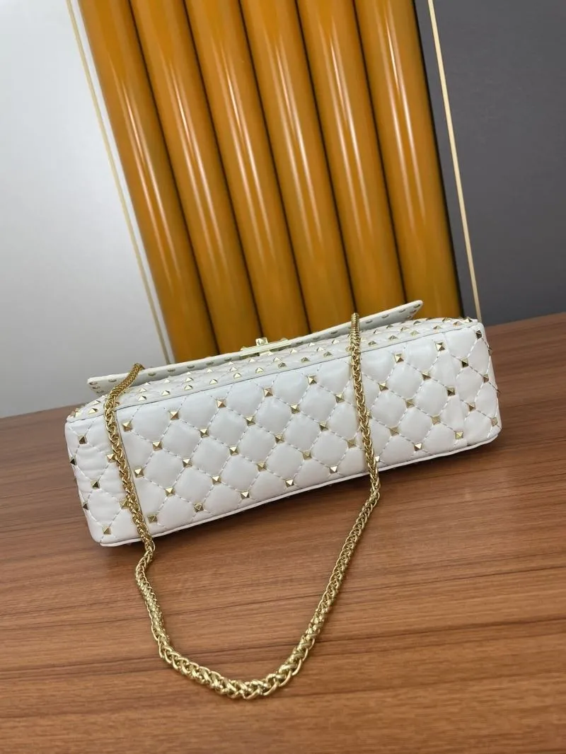 Valentino White Studded Chain Satchel Bag 966 - Image 5