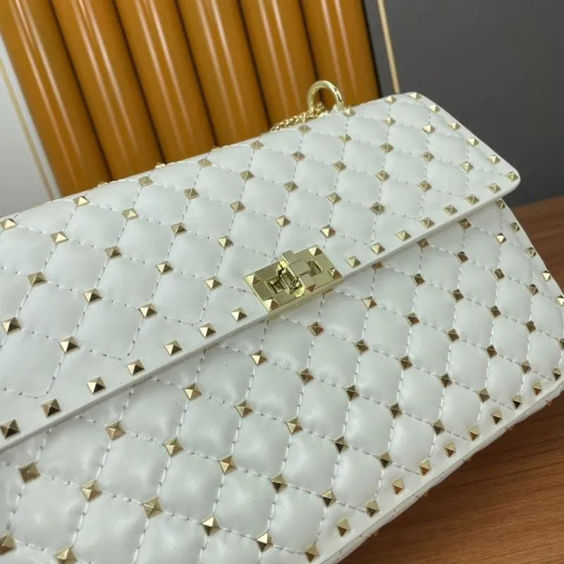 Valentino White Studded Chain Satchel Bag 966 - Image 6